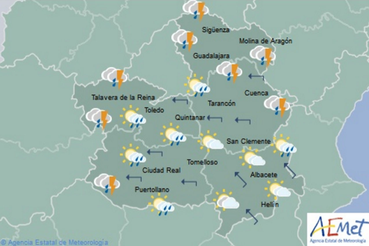 El tiempo en CLM para el viernes 20 de mayo. tormentas