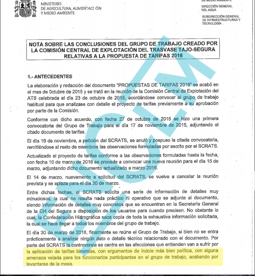 Imagen del expediente administrativo que forma parte del proceso en los contencioso-administrativo tras la demanda del Scrats tanto al Gobierno de España como al de CLM.