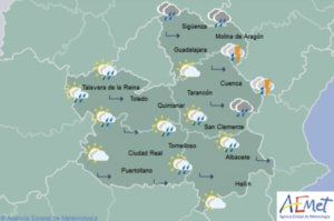 Mapa predictivo de la Aemet para Castilla-La Mancha.