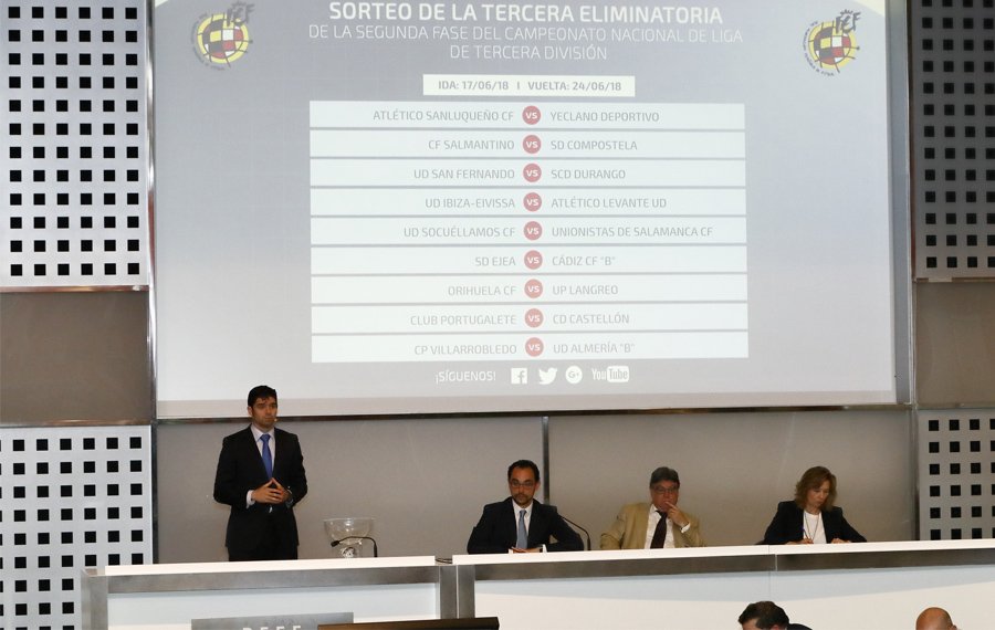 Imagen del sorteo en la sede de la Federación Española de Fútbol. villarrobledo