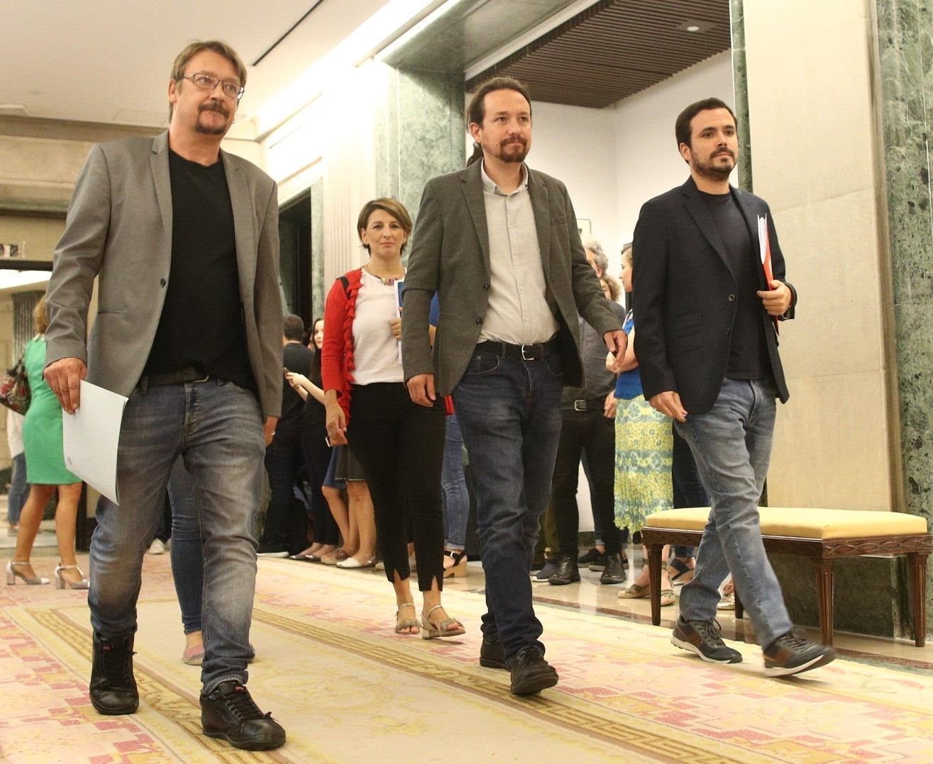 Xavier Domenech, Pablo Iglesias y Alberto Garzón. podemos
