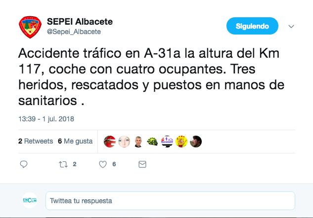 Tuit del Sepei sobre el accidente de tráfico