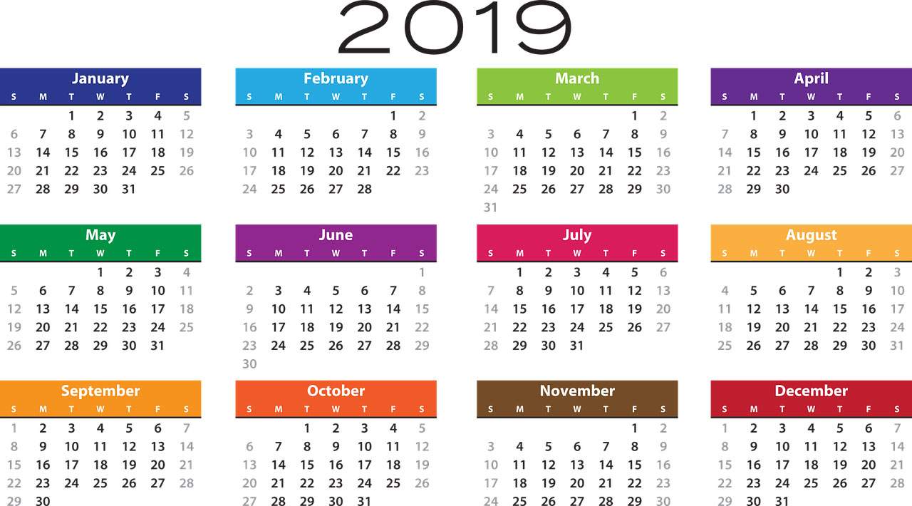 Calendario de 2019.