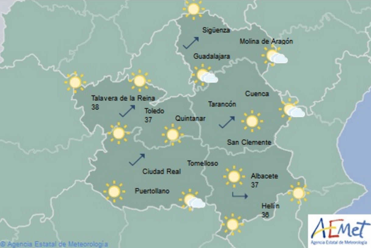Las previsiones de Aemet para hoy, martes 10, en Castilla-La Mancha.
