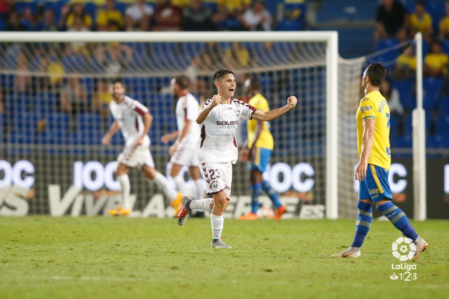 Tejero celebra el empate a uno. Las Palmas