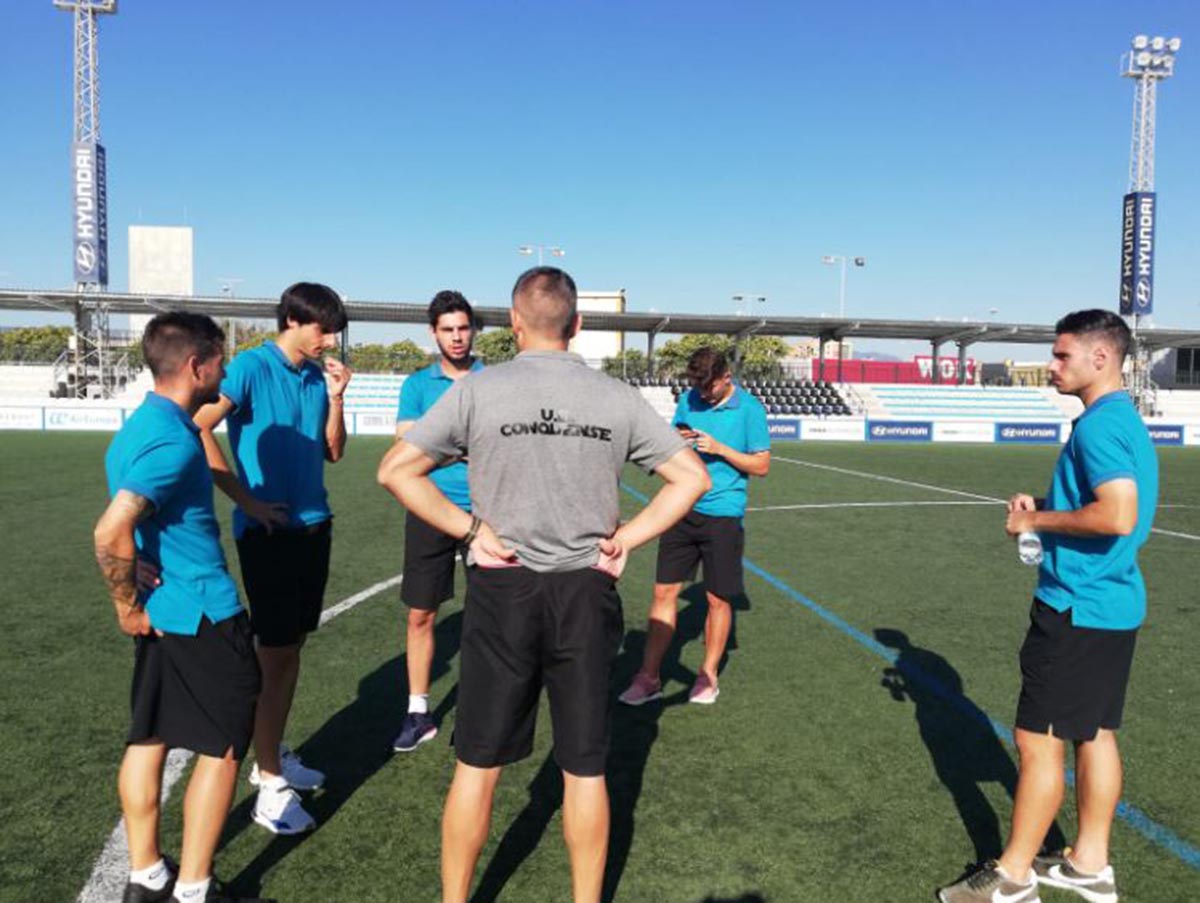 La plantilla de la UB Conquense, antes de enfrentarse al Atlético Baleares