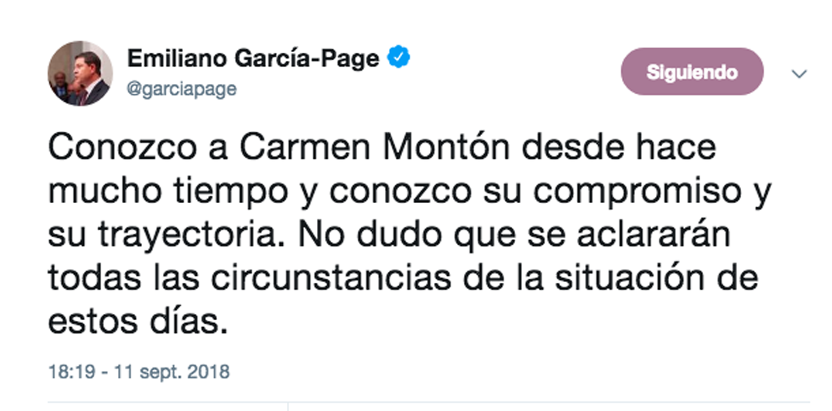 Tuit de Page sobre Carmen Montón