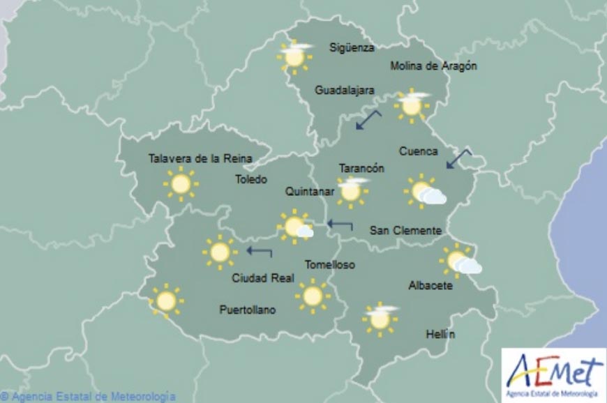 Mapa predictivo de la Aemet para Castilla-La Mancha.