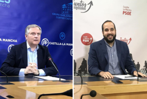 A la izquierda, Francisco Cañizares, portavoz del PP en las Cortes de CLM; a la derecha, Miguen González Caballero, diputado regional del PSOE.