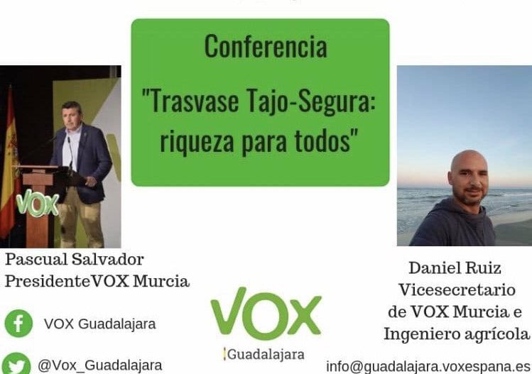 Cartel para publicitar la conferencia protrasvase en Guadalajara.