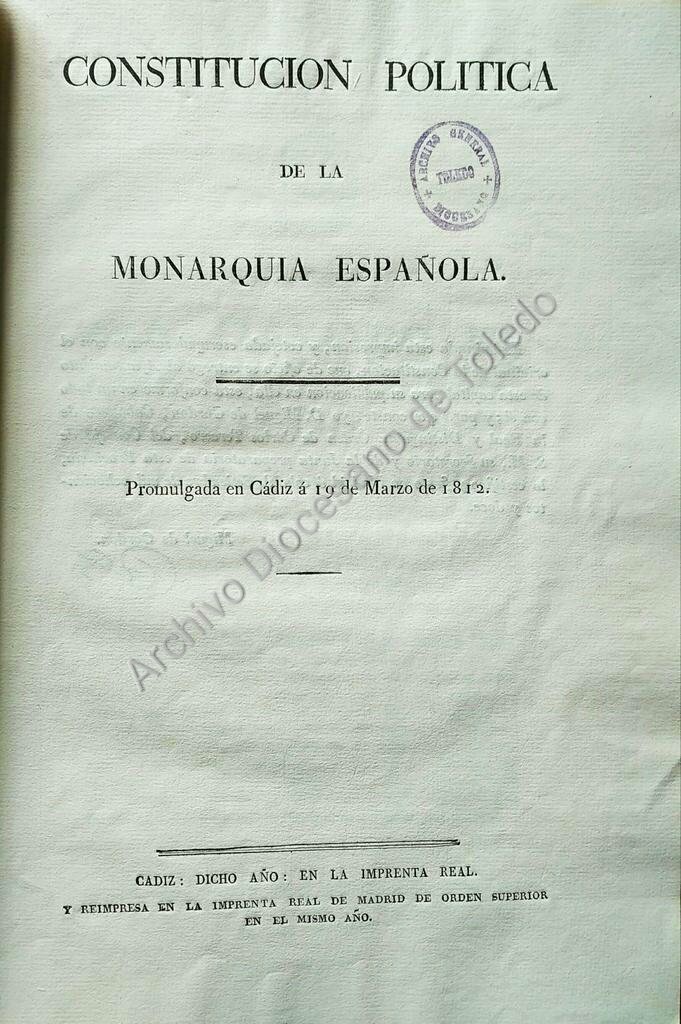 Constitución de Cádiz que se conserva en el Archivo Diocesano de Toledo.