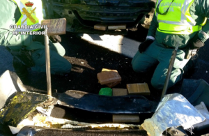 Parte de la droga incautada y el vehículo en el que iba