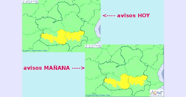 Mapa de avisos de la Aemet para CLM