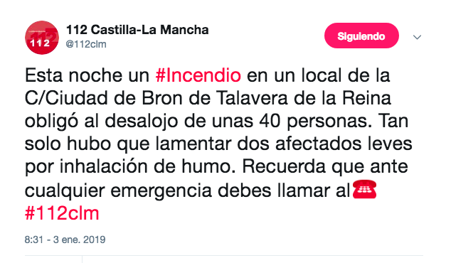40 personas desalojadas por un incendio en Talavera