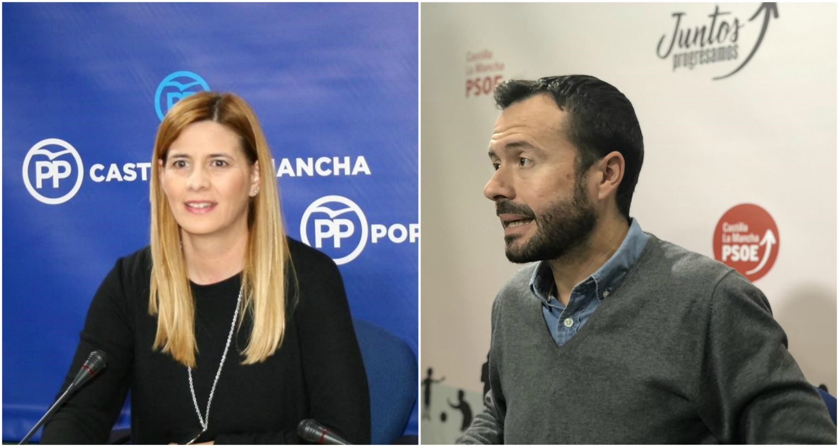La secretaria general del PP en CLM, Carolina Agudo, y el diputado del PSOE en la región, José Luis Escudero.