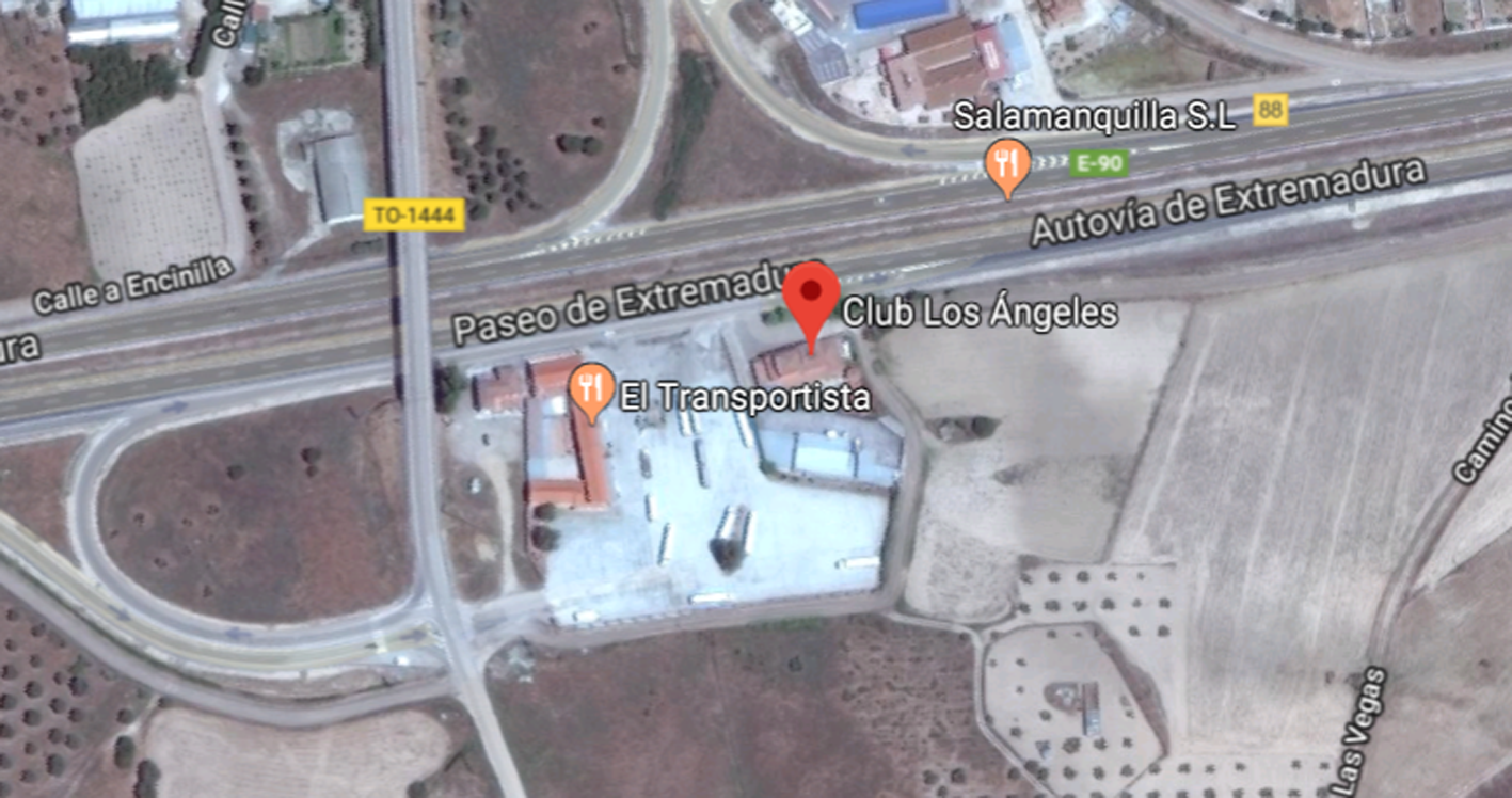 El club Los Ángeles está en Otero, en la autovía A-5. Imagen de Google Maps.