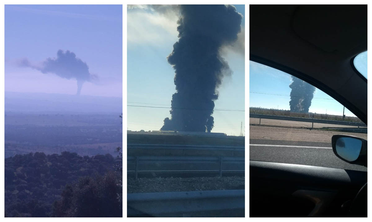 Fotografías de la columna de humo publicadas en Twitter por @CMM_noticias.