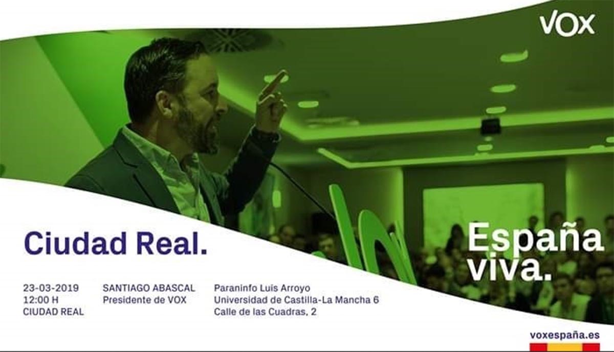 Santiago Abascal (VOX) quiere hablar en el Campus de Ciudad Real