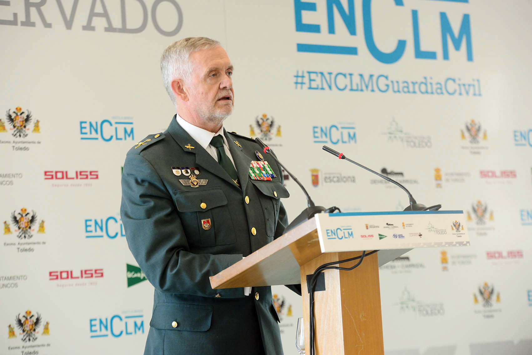 Manuel Llamas, ya general de División, durante su intervención en "Espacio Reservado", el desayuno informativo de ENCLM, en 2019.