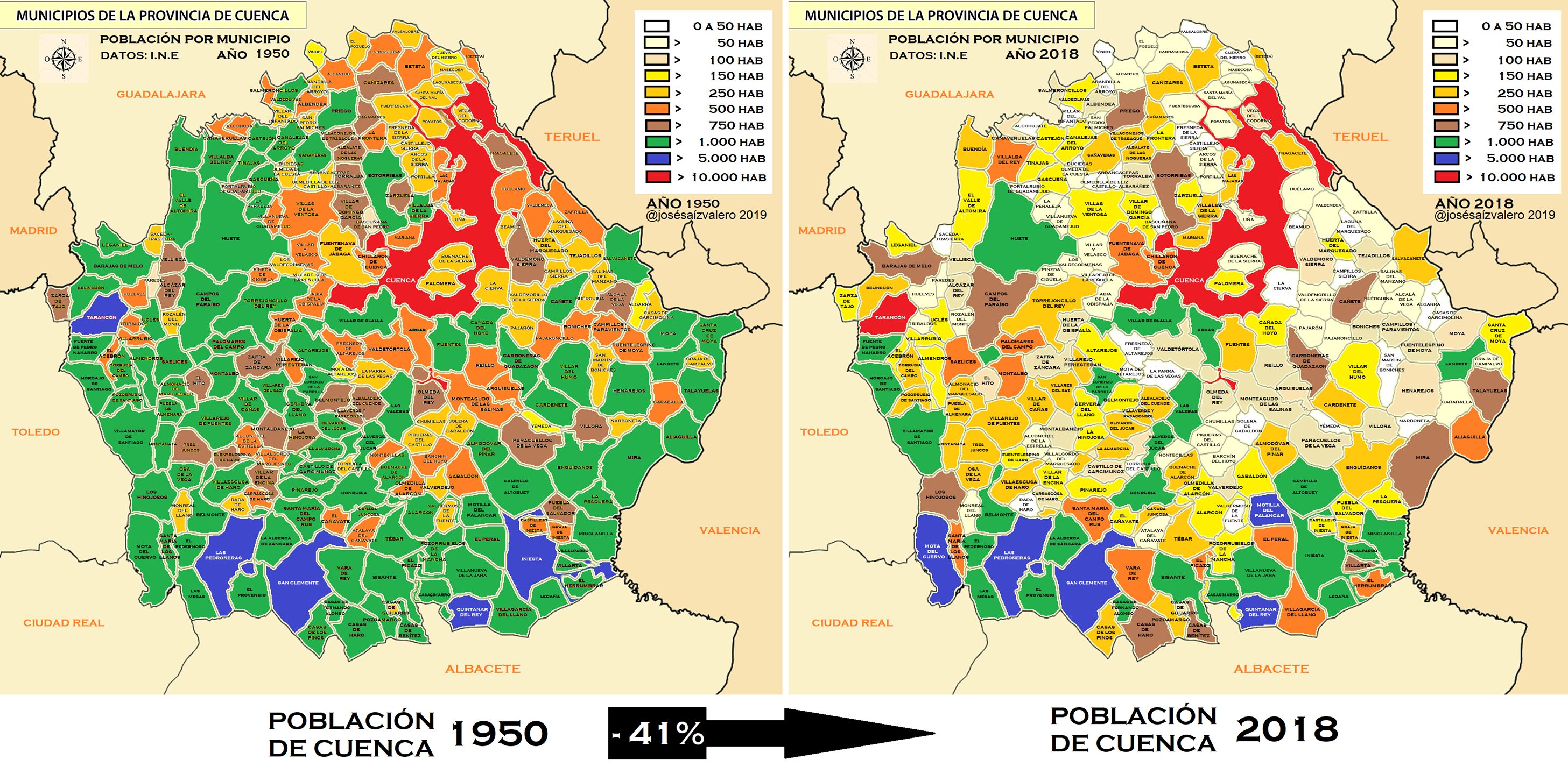 Así ha evolucionado la provincia de Cuenca desde los años 50.