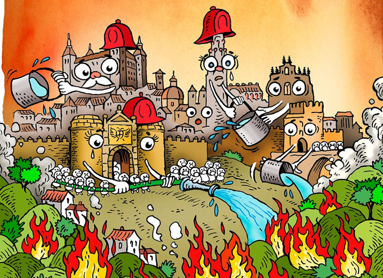 Ilustración de Toni Reollo sobre el incendio de Toledo.