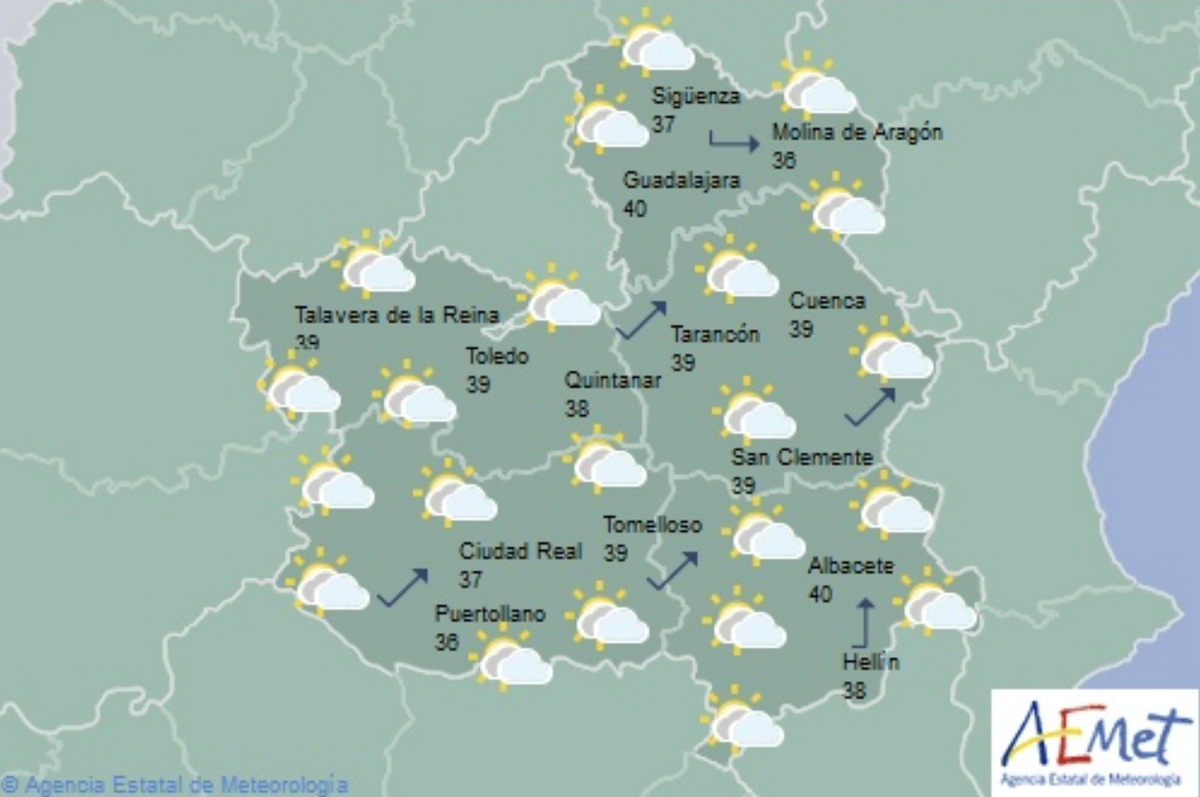 Mapa predictivo de la Aemet para CLM.