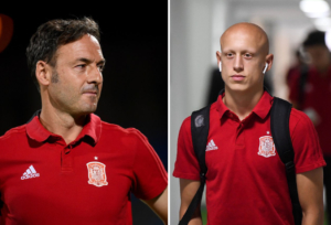 Santi Denia y Víctor Mollejo. Fotos: @SeFutbol/@VictorMollejo7; montaje: ENCLM.