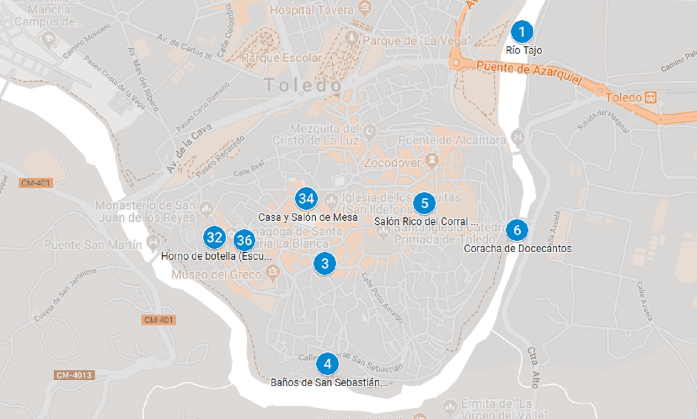 Mapa del patrimonio amenazado en Toledo capital.