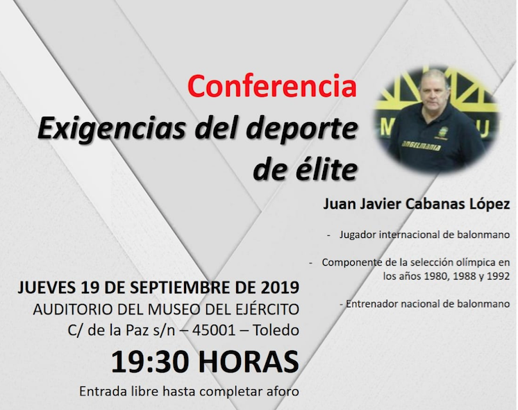 Cartel promocional conferencia "Exigencias del deporte de la élite" en Toledo.