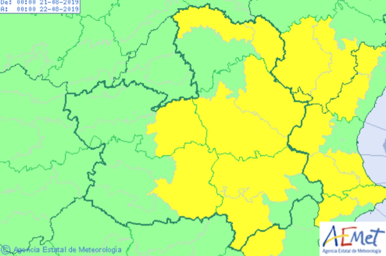 Las zonas en amarillo estarán en aviso por lluvias mañana, 21 de agosto.
