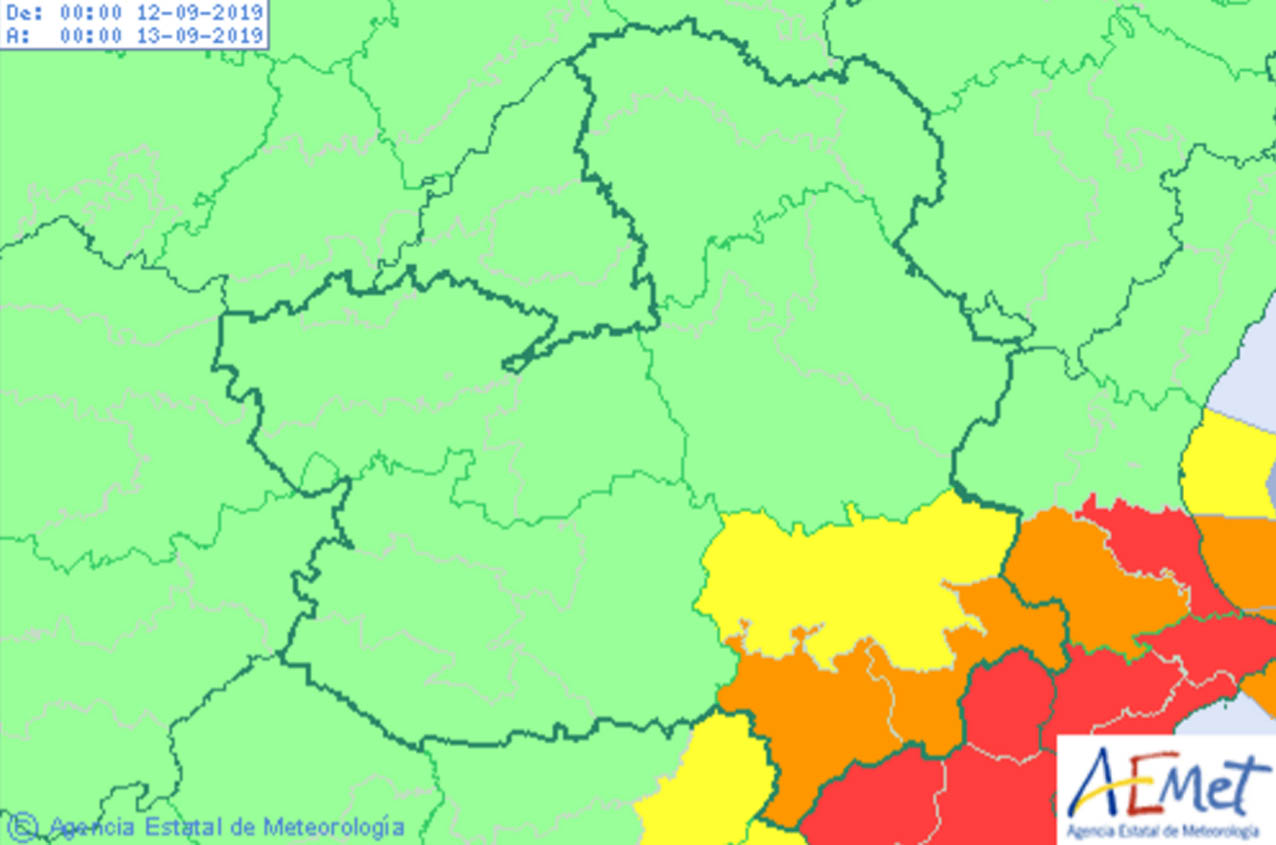 Mapa de avisos de Aemet para el jueves 12 de septiembre.