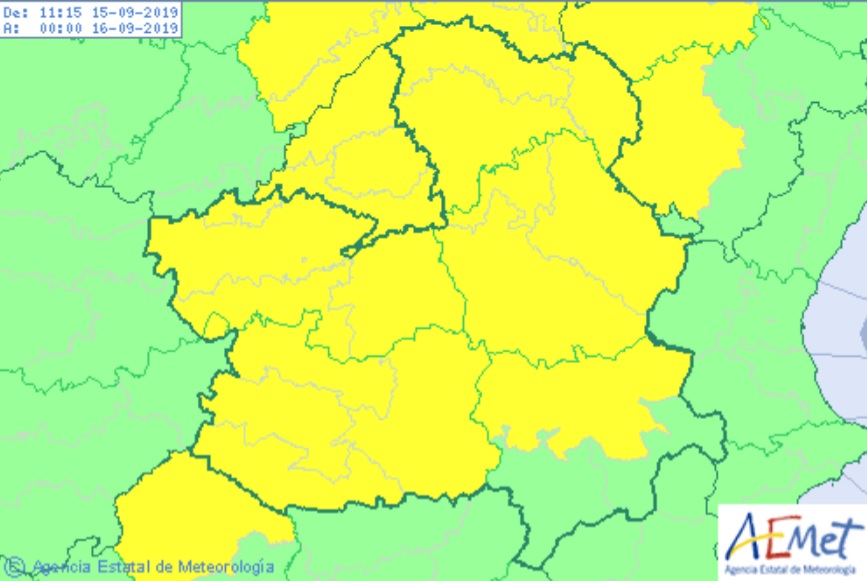 alerta amarilla Mapa de meteoalertas de Aemet en Castilla-La Mancha.