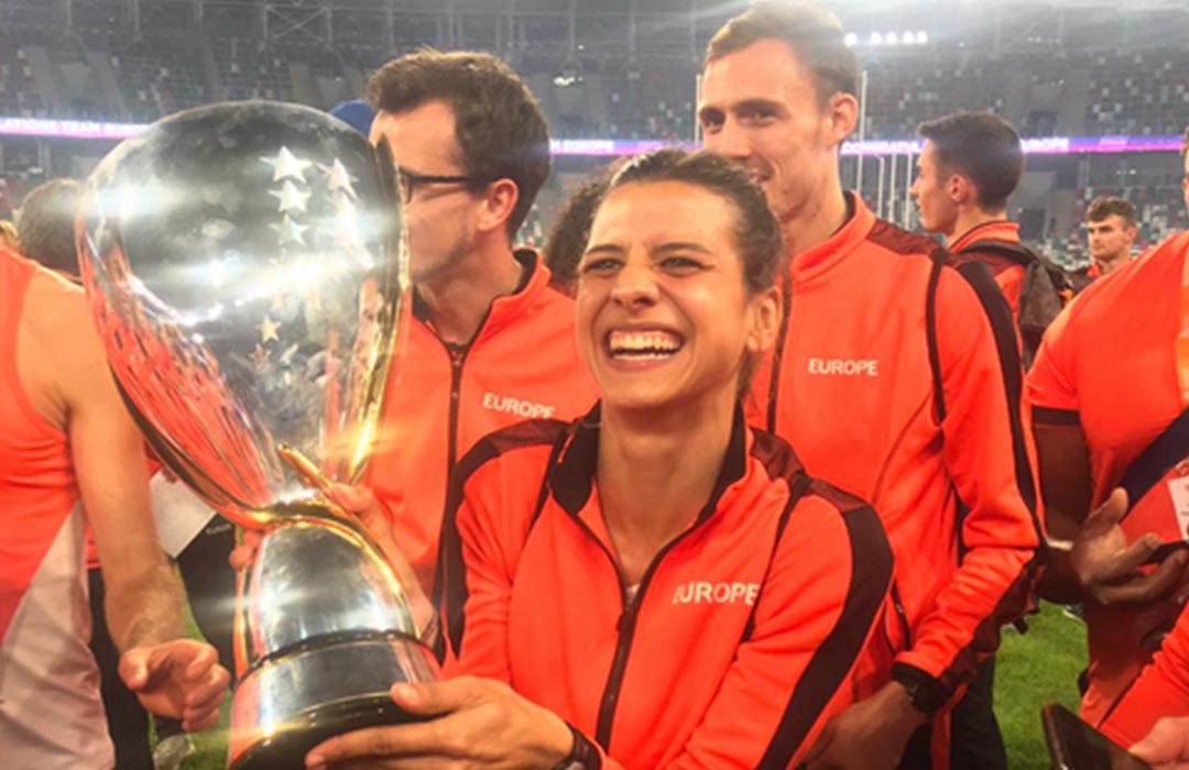 Irene Sánchez-Escribano, celebrando "The Match", cuando Europa ganó a USA