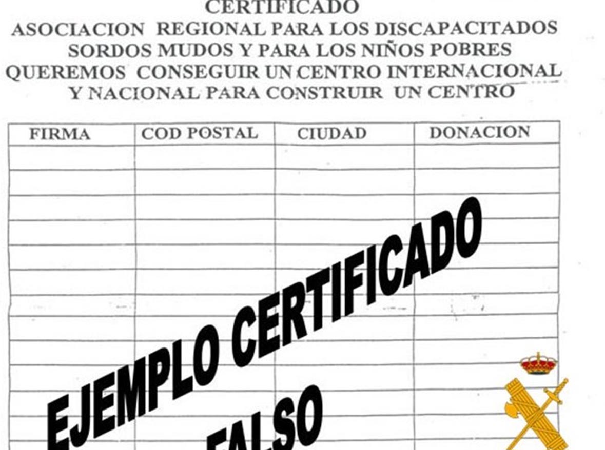 Certificado falso con que dos falsos sordomudos estafaron a varios personas de pueblos albaceteños