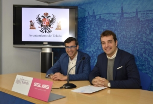 Sánchez Butragueño y Pablo García, durante la presentación de la exhibición de la Copa del Mundo en Toledo