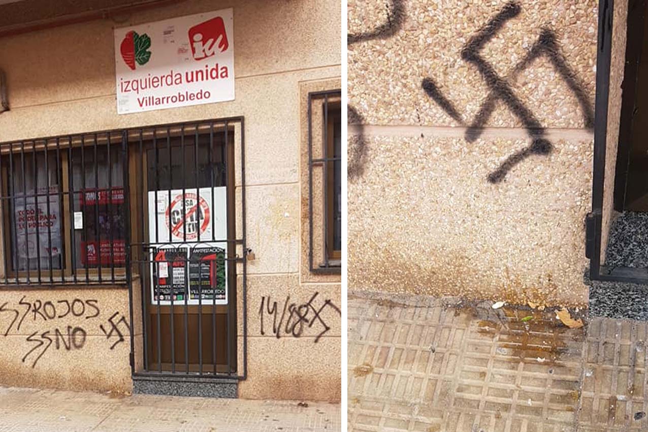 Así amaneció el sábado la sede de IU en Villarrobledo.