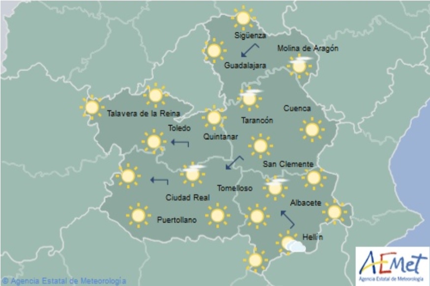 Previsiones de Aemet para hoy domingo 29 en Castilla-La Mancha.