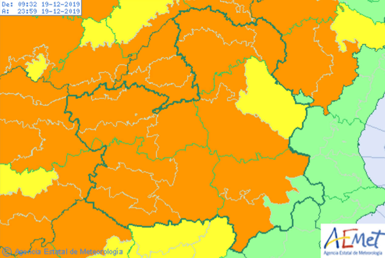 Mapa de avisos de Aemet para hoy, jueves 19.