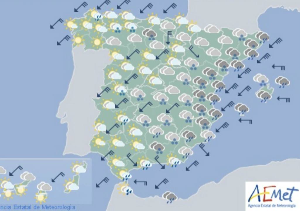 Mapa de la Aemet para el lunes 20 de enero.