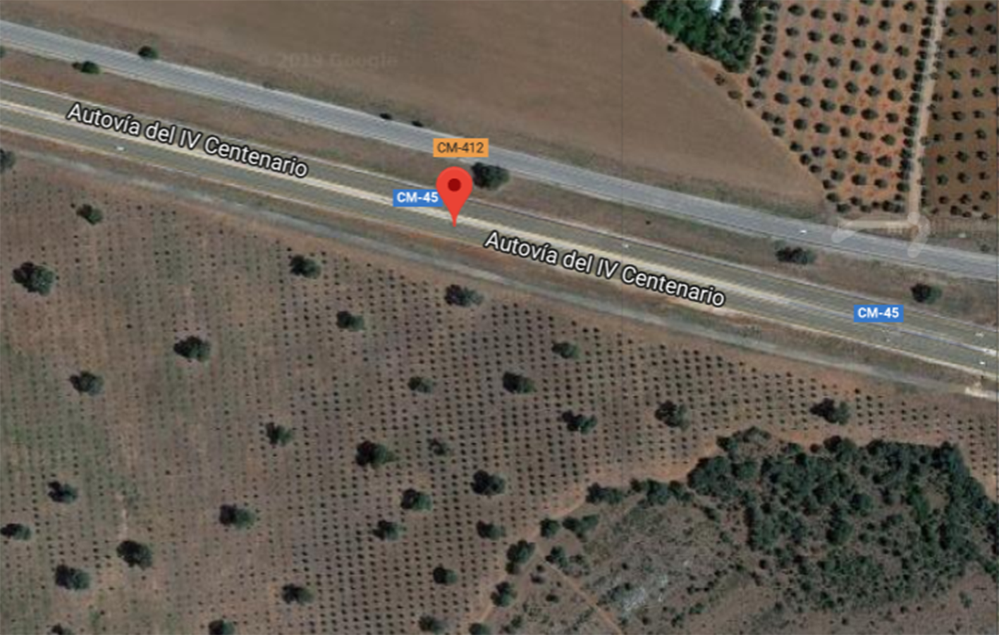 Imagen aérea de la autovía CM-45, en el término municipal de Pozuelo de Calatrava.