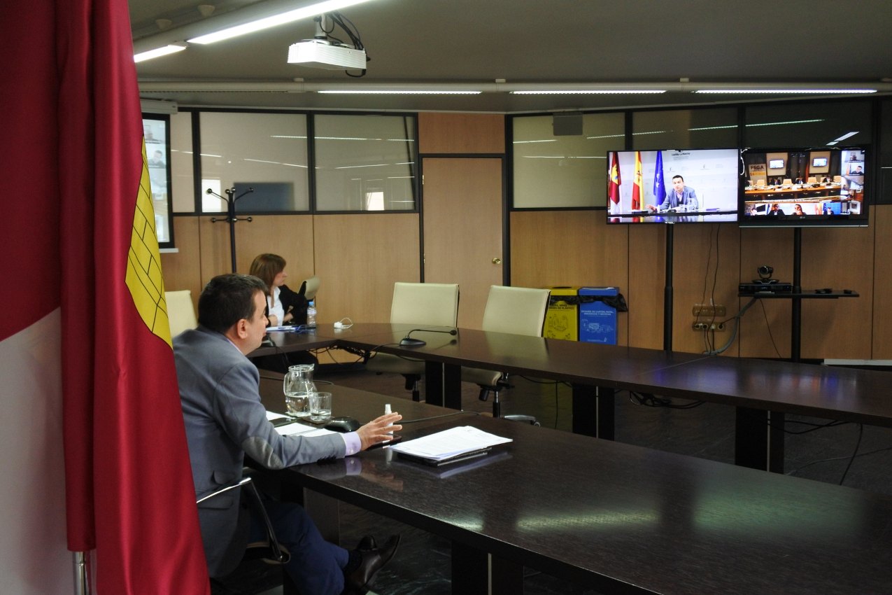 El consejero Martínez Arroyo en la videoconferencia con Luis Planas.