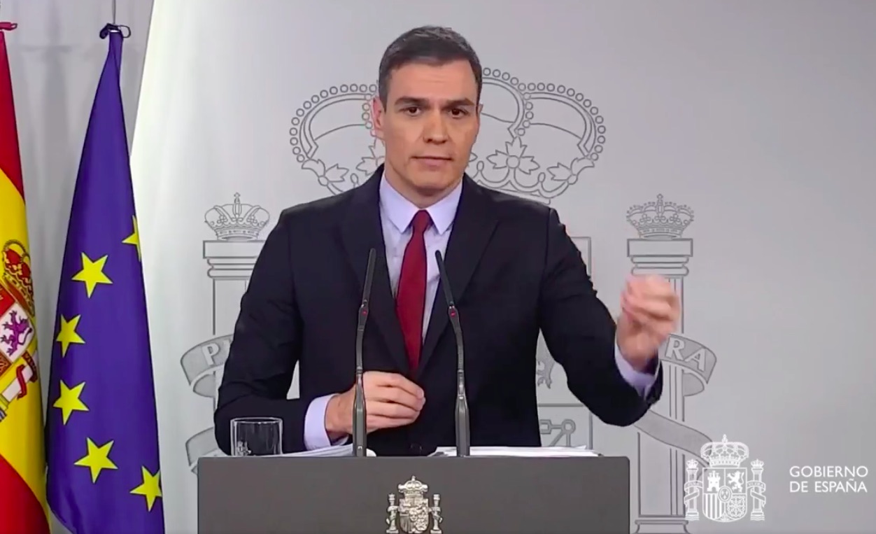 Pedro Sánchez en su discurso sobre las medidas del Estado de Alarma.
