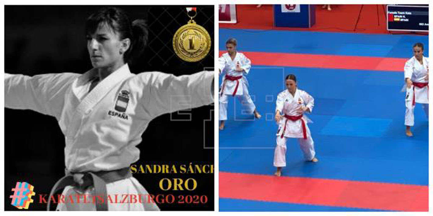 Sandra Sánchez y el equipo femenino nacional de kata, oro en Salzburgo.