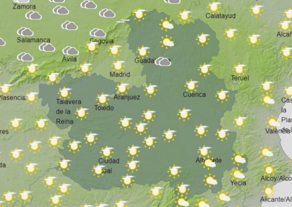 Mapa de la Aemet para el sábado 2 de mayo en CLM.