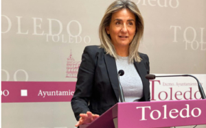 Milagros Tolón, alcaldesa de Toledo, durante la videoconferencia que ha tenido con los medios de comunicación.