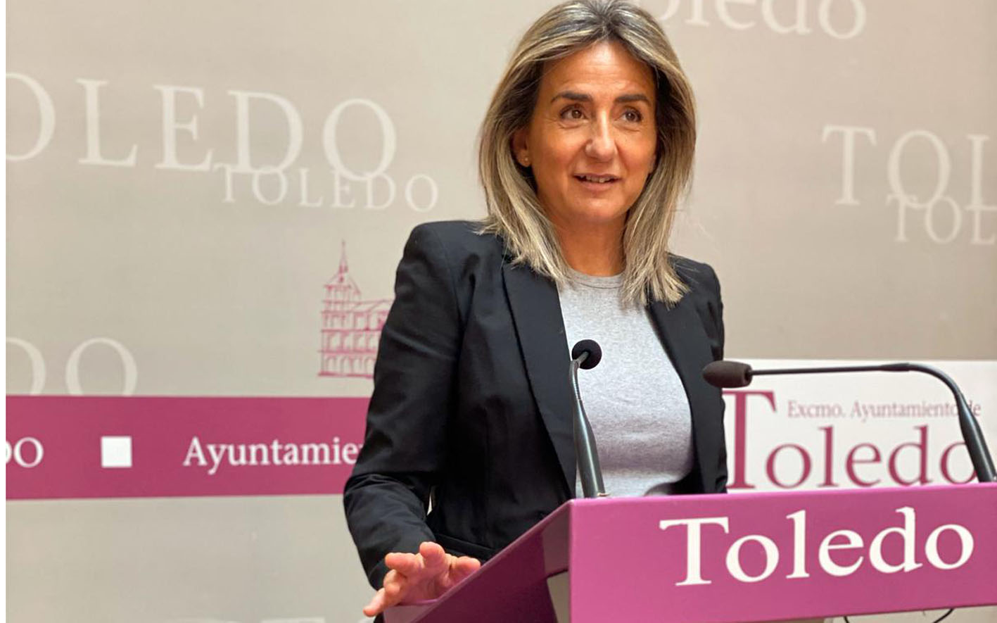 Milagros Tolón, alcaldesa de Toledo, durante la videoconferencia que ha tenido con los medios de comunicación.