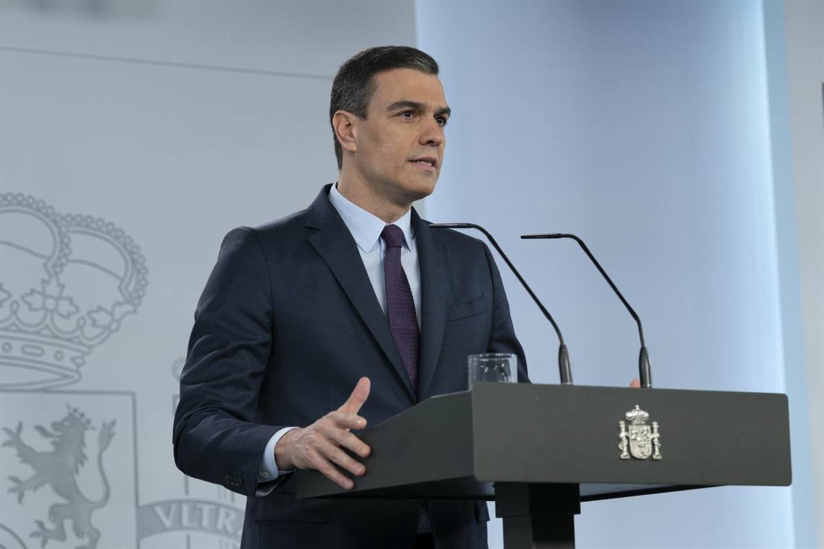 Rueda de prensa de Pedro Sánchez en La Moncloa.