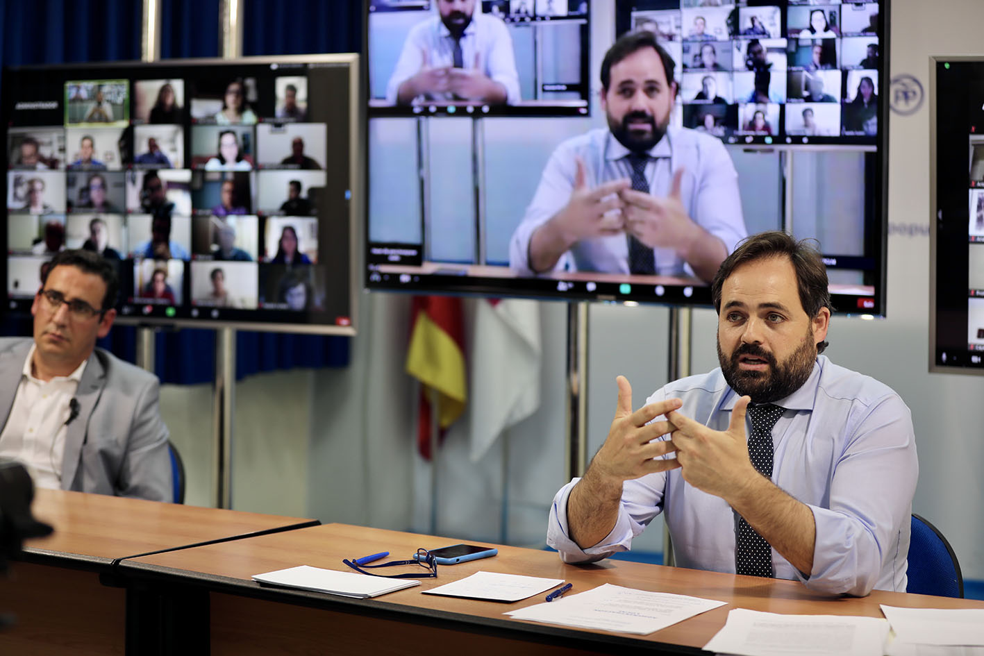 Paco Núñez, durante su reunión telemática con alcaldes del PP de CLM.