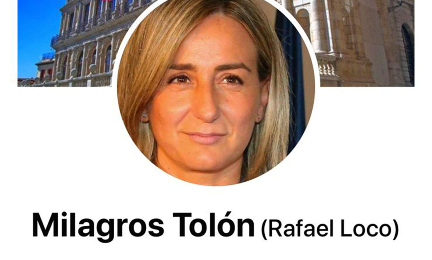 Portada de la cuenta de Facebook que ha suplantado la identidad de Milagros Tolón, utilizando su nombre y su imagen.