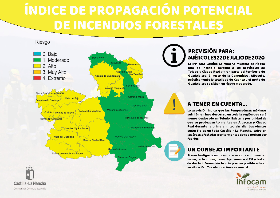 En Cuenca y Albacete el riesgo de incendio es moderado, el Toledo, Ciudad Real y Guadalajara, alto.